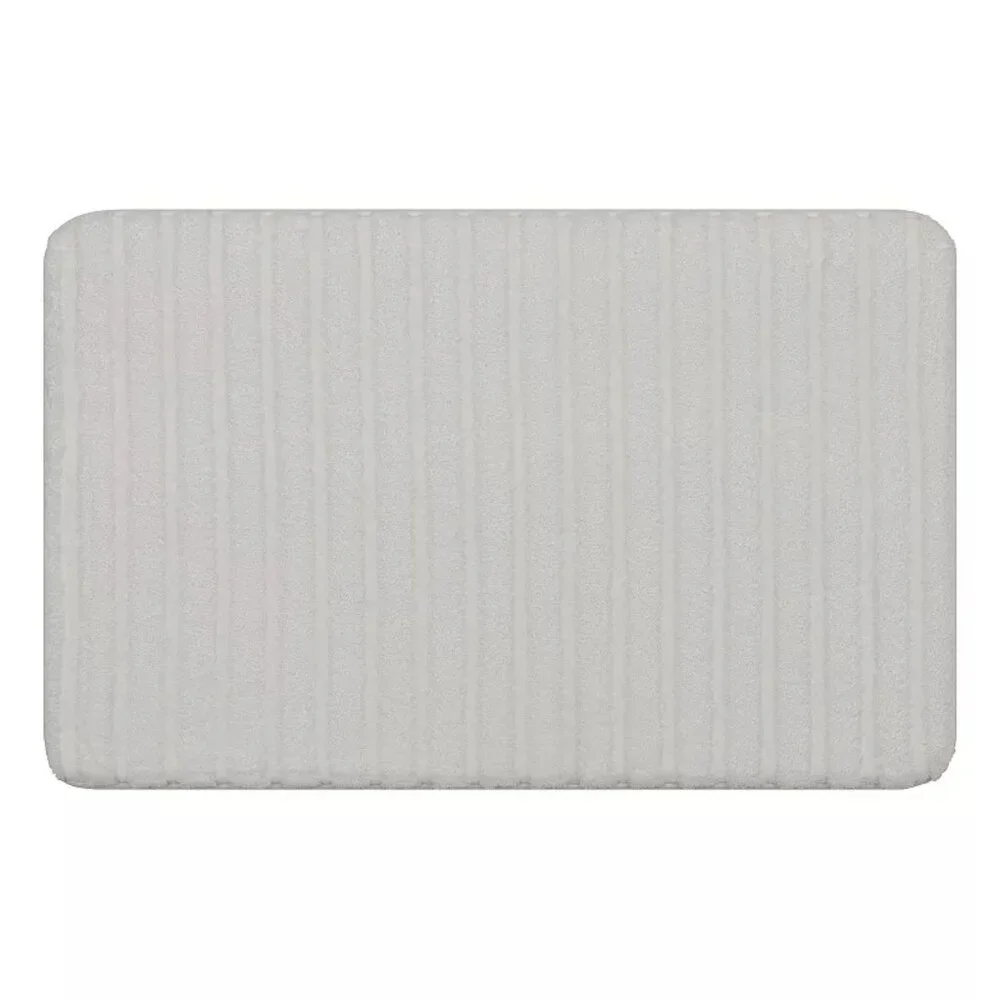 The Big One Plush Stripe Memory Foam Bath Mat White